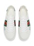 Detail View - Click To Enlarge - GUCCI - 'New Ace' slogan embroidered contrast counter sneakers