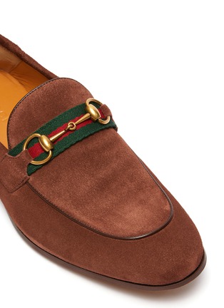 Detail View - Click To Enlarge - GUCCI - 'Brixton' web stripe horsebit suede loafers