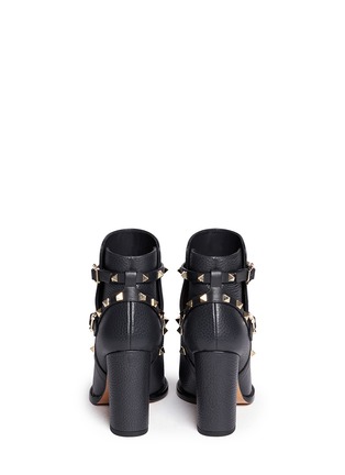 Back View - Click To Enlarge - VALENTINO - 'Rockstud' harness pebble leather ankle boots
