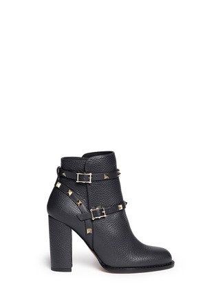 Main View - Click To Enlarge - VALENTINO - 'Rockstud' harness pebble leather ankle boots