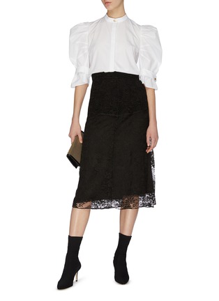 Figure View - Click To Enlarge - ALEXANDER MCQUEEN - Puff sleeve pique blouse