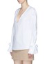 Front View - Click To Enlarge - C/MEO COLLECTIVE - 'Unstoppable' sash cuff cotton V-neck top
