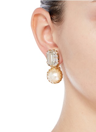 Figure View - Click To Enlarge - MIRIAM HASKELL - Large crystal Baroque pearl clip earrings