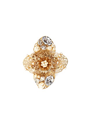 Main View - Click To Enlarge - MIRIAM HASKELL - Crystal Baroque pearl filigree floral brooch