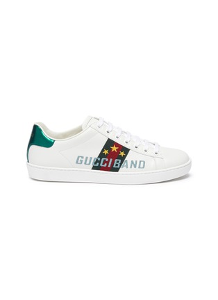 Main View - Click To Enlarge - GUCCI - 'New Ace' slogan embroidered web stripe sneakers