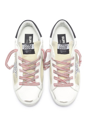 Detail View - Click To Enlarge - GOLDEN GOOSE - 'Superstar' glitter star contrast topstitch sneakers
