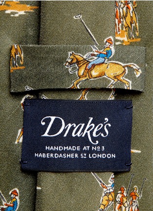 Detail View - Click To Enlarge - DRAKE'S - Polo player print linen-cashmere tie