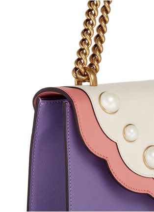  - GUCCI - 'Peony' floral faux pearl stud leather chain bag