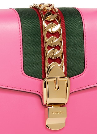 Detail View - Click To Enlarge - GUCCI - 'Sylvie' chain grosgrain web leather bag