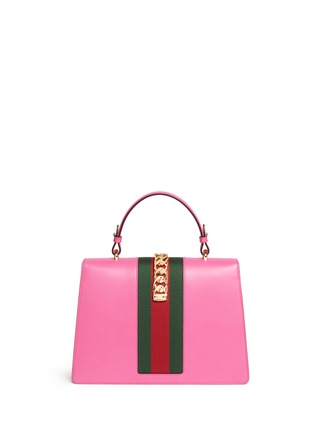 Back View - Click To Enlarge - GUCCI - 'Sylvie' chain grosgrain web leather bag