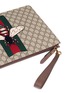 Detail View - Click To Enlarge - GUCCI - Embroidered bee web stripe canvas clutch