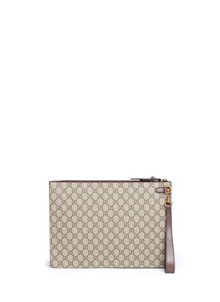Back View - Click To Enlarge - GUCCI - Embroidered bee web stripe canvas clutch