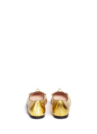 Back View - Click To Enlarge - GUCCI - GG pearl stud scalloped metallic leather flats
