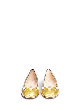 Front View - Click To Enlarge - GUCCI - GG pearl stud scalloped metallic leather flats