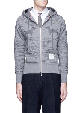 Main View - Click To Enlarge - THOM BROWNE  - Hector smocking embroidered zip hoodie