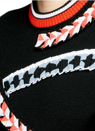 Detail View - Click To Enlarge - EMILIO PUCCI - Geometric pleated trim Merino wool sweater