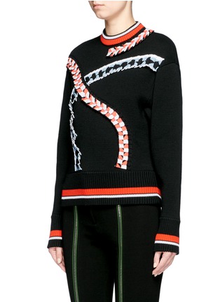 Front View - Click To Enlarge - EMILIO PUCCI - Geometric pleated trim Merino wool sweater