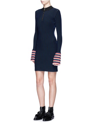 Figure View - Click To Enlarge - EMILIO PUCCI - Zip front pleated cuff stripe knit dress