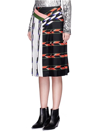 Front View - Click To Enlarge - EMILIO PUCCI - Geometric print patchwork pleated skirt