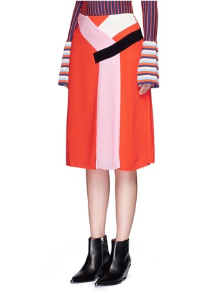Front View - Click To Enlarge - EMILIO PUCCI - Colourblock silk blend pleated skirt