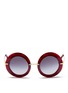 Main View - Click To Enlarge - - - Metal temple faceted acetate round sunglasses
