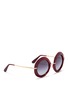 Figure View - Click To Enlarge - - - Metal temple faceted acetate round sunglasses