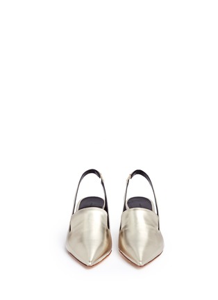 Front View - Click To Enlarge - FABIO RUSCONI - Mirror leather elastic slingback pumps