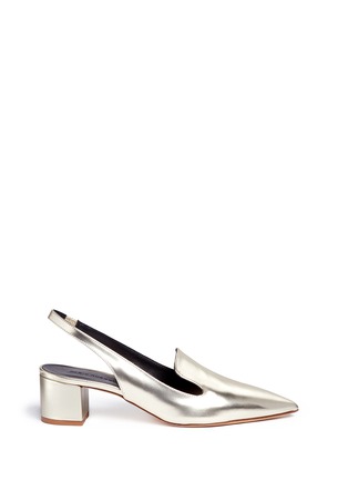 Main View - Click To Enlarge - FABIO RUSCONI - Mirror leather elastic slingback pumps