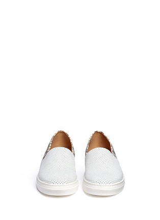 Front View - Click To Enlarge - FABIO RUSCONI - Perforated front snake effect leather slip-ons