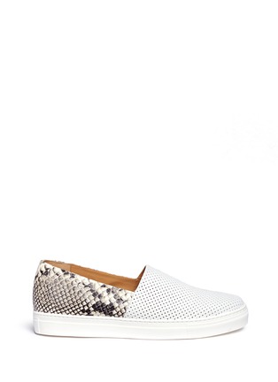 Main View - Click To Enlarge - FABIO RUSCONI - Perforated front snake effect leather slip-ons
