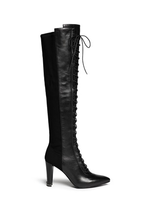 Main View - Click To Enlarge - STUART WEITZMAN - 'High Strung' elastic back lace-up leather boots