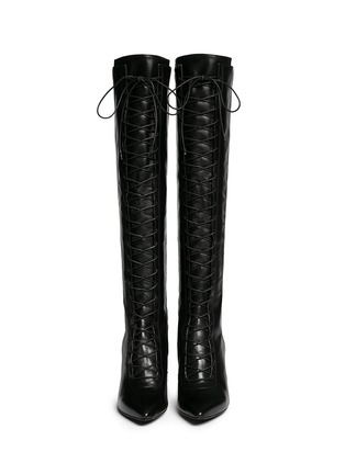 Figure View - Click To Enlarge - STUART WEITZMAN - 'High Strung' elastic back lace-up leather boots