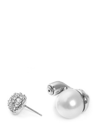 Detail View - Click To Enlarge - KENNETH JAY LANE - Crystal pavé stud Baroque resin pearl earrings