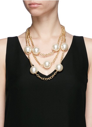 Figure View - Click To Enlarge - KENNETH JAY LANE - Three strand glass pearl opera necklace