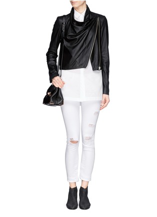Figure View - Click To Enlarge - HELMUT LANG - Drape front cropped leather jacket
