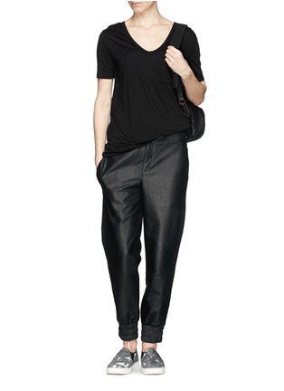 Figure View - Click To Enlarge - HELMUT LANG - Lamb leather cropped sweatpants
