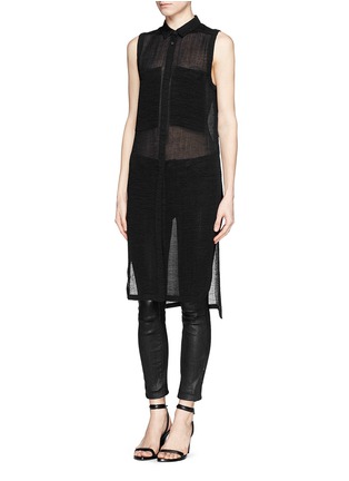 Front View - Click To Enlarge - HELMUT LANG - Sheer crepe cloqué sleeveless shirt