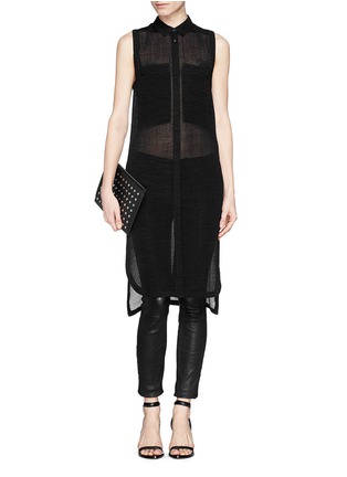 Figure View - Click To Enlarge - HELMUT LANG - Sheer crepe cloqué sleeveless shirt
