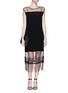 Detail View - Click To Enlarge - HELMUT LANG - Engineered lace insert crepe dress