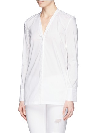 Front View - Click To Enlarge - HELMUT LANG - Three-button sleeve collarless poplin shirt