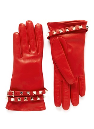 Main View - Click To Enlarge - VALENTINO GARAVANI - 'Rockstud' double wrap strap short leather gloves