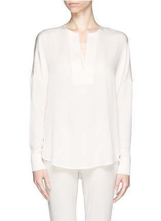 Main View - Click To Enlarge - VINCE - Trapunto split neck silk blouse