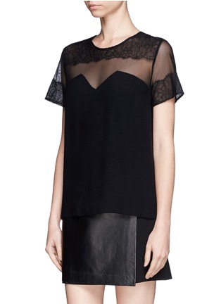 Front View - Click To Enlarge - SANDRO - 'Enola' sheer lace trim top