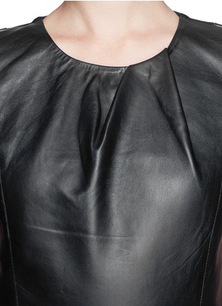 Detail View - Click To Enlarge - MAJE - 'Griska' pleat neck leather T-shirt