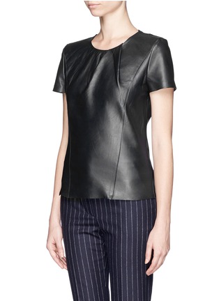Front View - Click To Enlarge - MAJE - 'Griska' pleat neck leather T-shirt