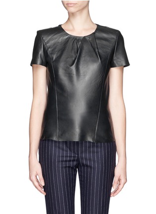 Main View - Click To Enlarge - MAJE - 'Griska' pleat neck leather T-shirt
