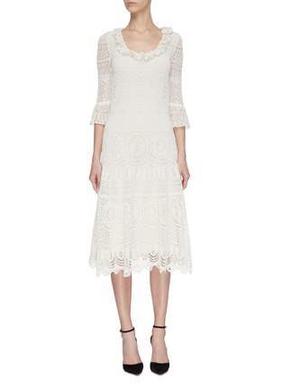 Main View - Click To Enlarge - ALEXANDER MCQUEEN - Crochet knit ruffle collar lace dress