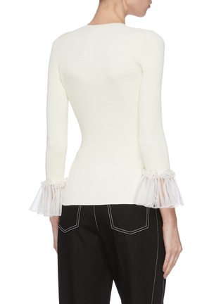 Back View - Click To Enlarge - ALEXANDER MCQUEEN - Lace cuff V neck knit top