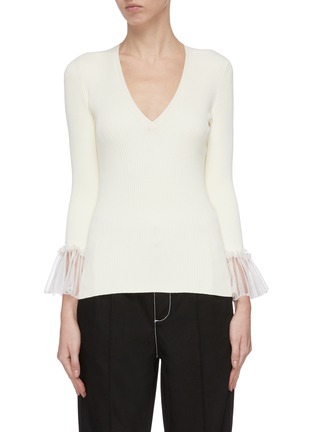 Main View - Click To Enlarge - ALEXANDER MCQUEEN - Lace cuff V neck knit top