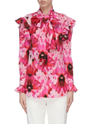 Main View - Click To Enlarge - ALEXANDER MCQUEEN - Flower print ruffle georgette blouse